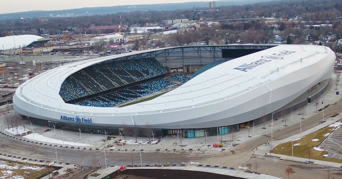 aerial of open stadium