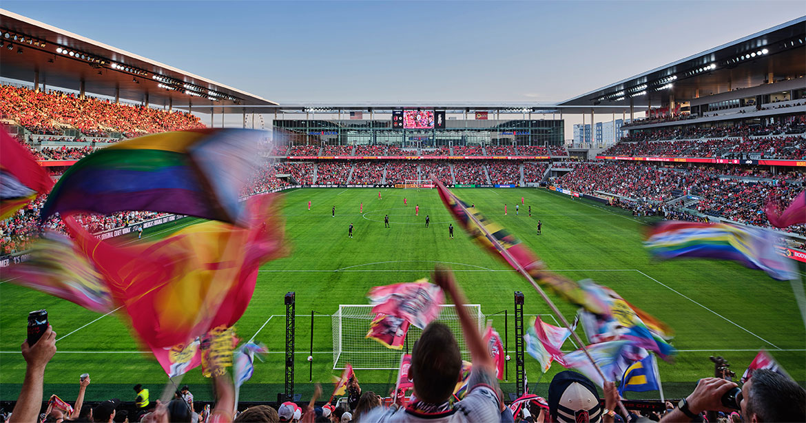 Fan celebrating soccer game at CityPark