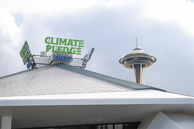 Climate Pledge Arena roof signage space needle